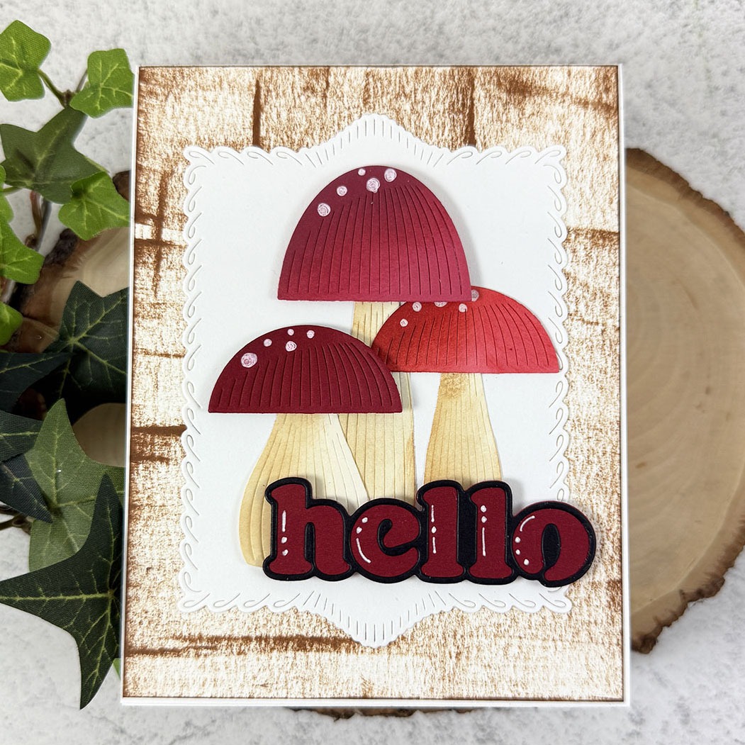 Block Print Round Mushrooms Card by Nora Noll